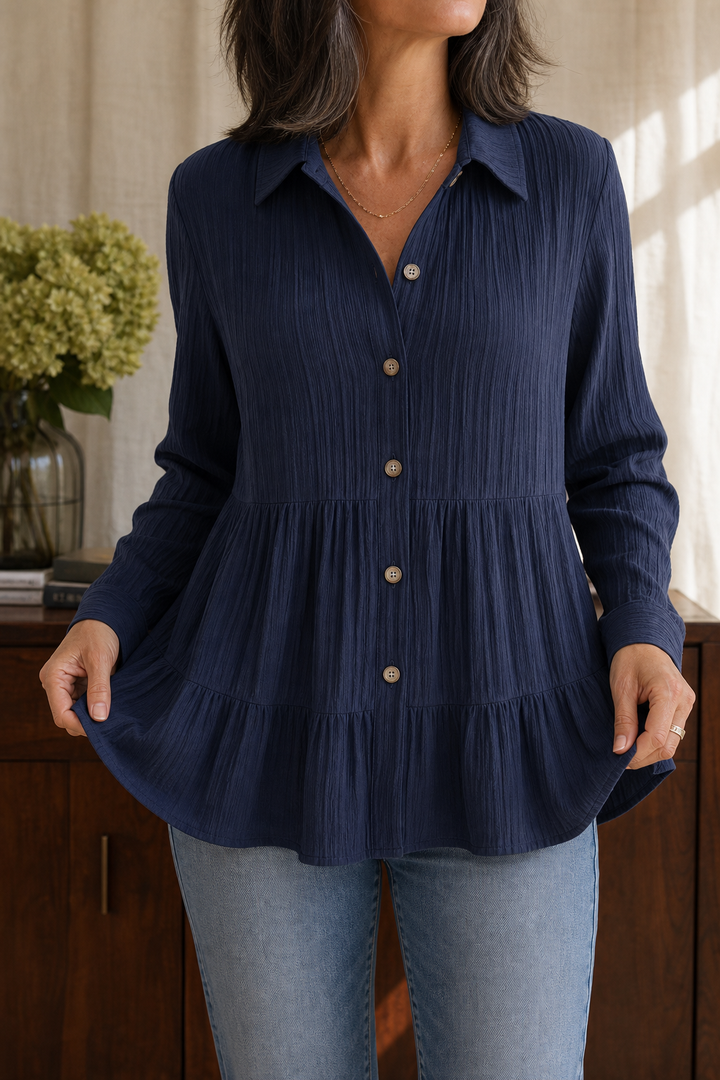Fallwell – Crinkle Tiered Long Sleeve Tunic Top
