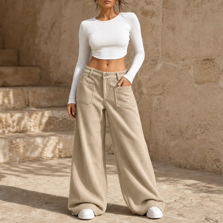 Cordelle – High-Waisted Stretch Corduroy Wide-Leg Trousers