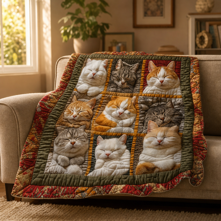 Purrfecto – Nine-Panel Sleeping Cats Reversible Flannel Throw