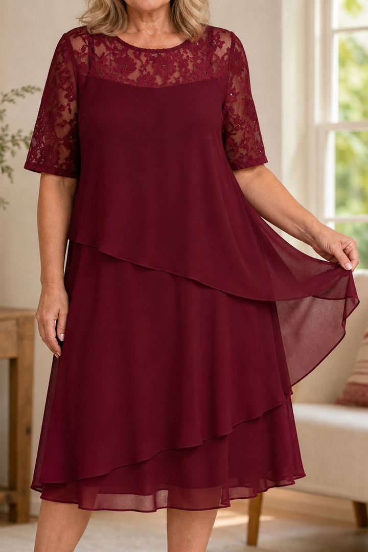 Wearbella – Tiered Lace Yoke High-Waist Midi Dress
