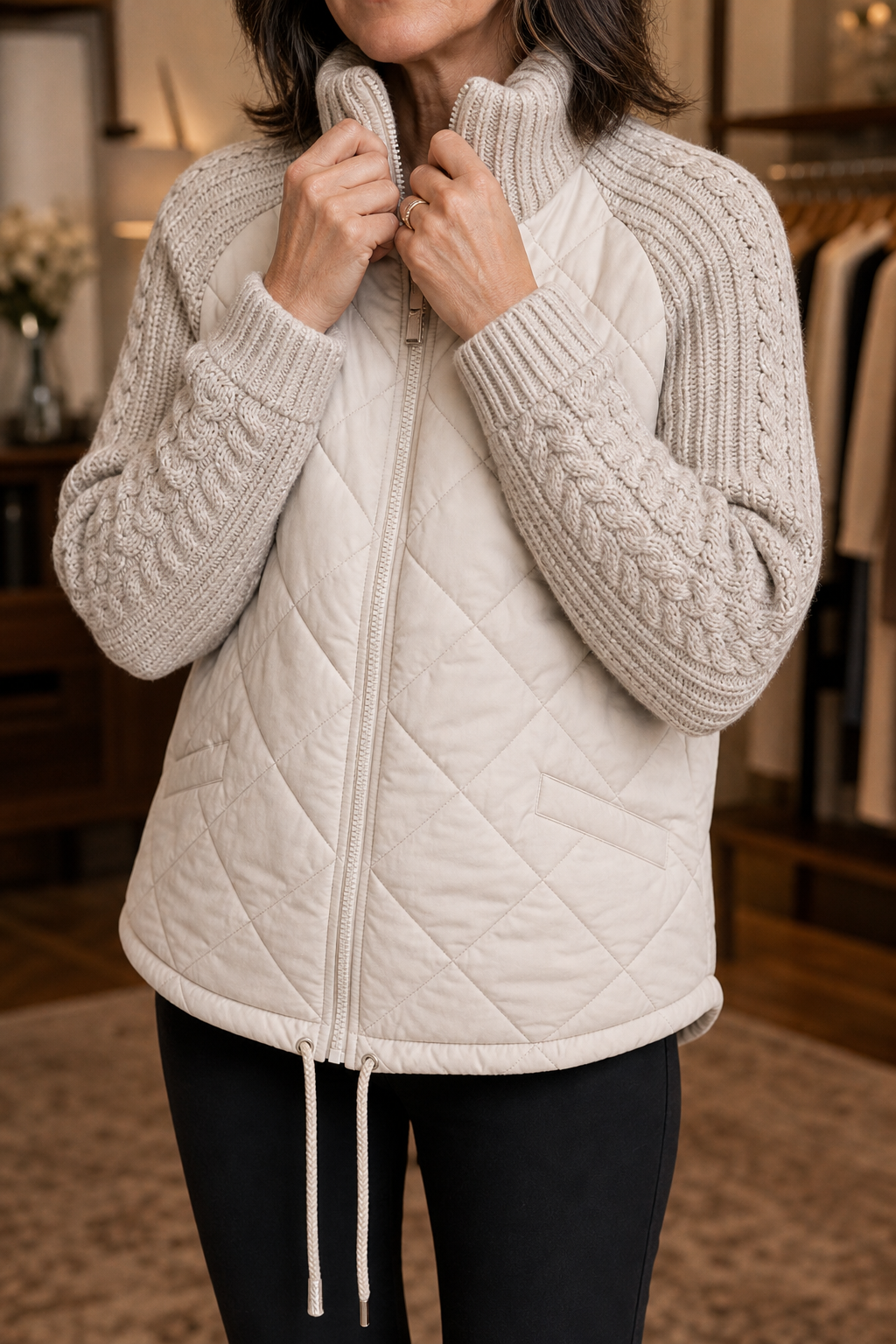 Knitpuff – Knit-Panel Quilted Patchwork Puffer Jacket