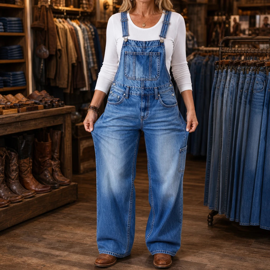 Wearbella – Washed Denim-Look Wide-Leg Dungarees