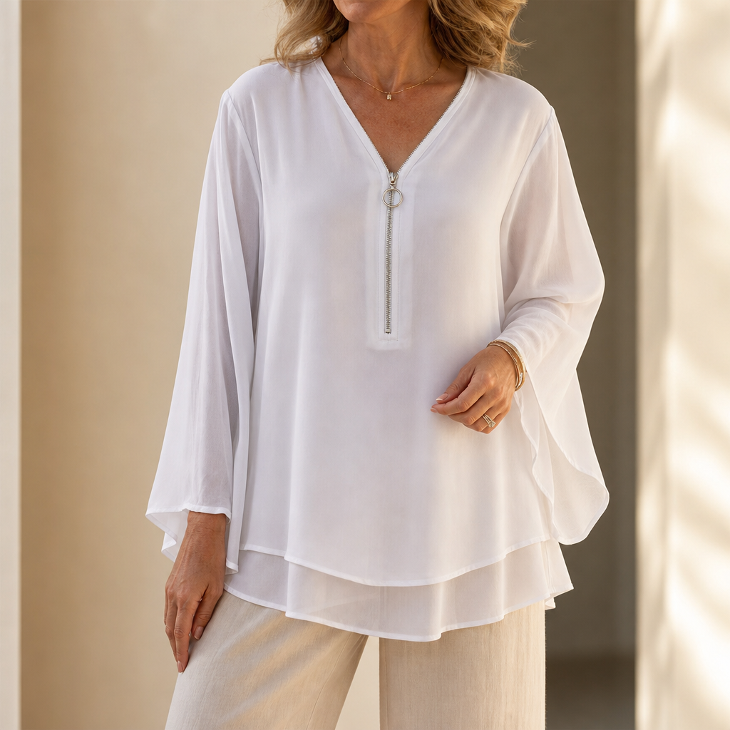 Layerly – Double-Layer Zip V-Neck Top
