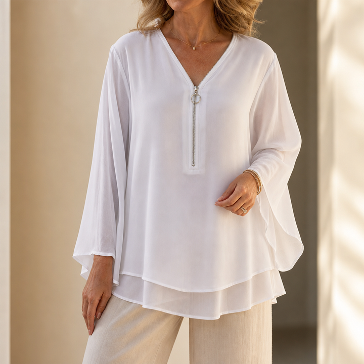 Layerly – Double-Layer Zip V-Neck Top