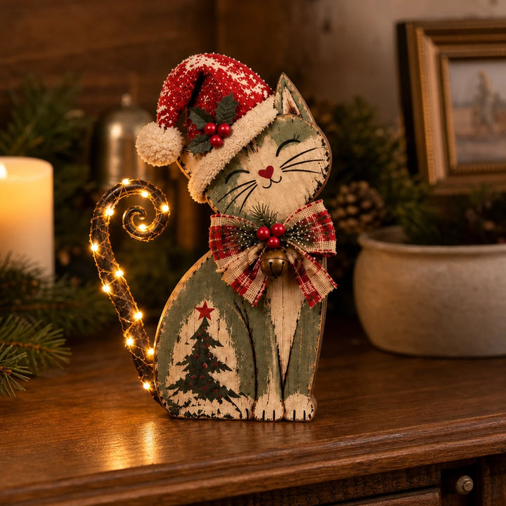 Tinsel & Whiskers – Vintage-Style Lighted Tail Christmas Cat