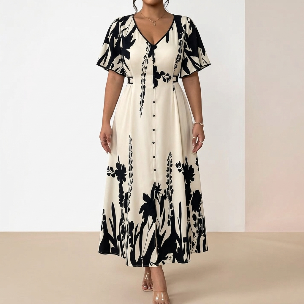 Floressa – Women's Botanical Flutter Sleeve Midi Dress