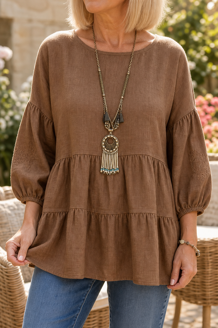 Lanterna – Embroidered Tiered Lantern Sleeve Blouse
