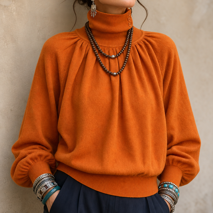 Pleatelle – Pleated Shoulder Lantern Sleeve Knit Sweater