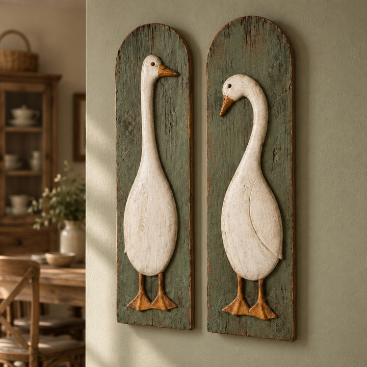 Farmvale – Rustic Wood Goose Wall Plaque Set