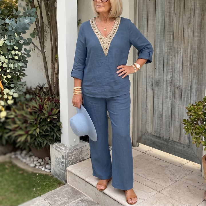 Linora™ – Crochet V-Neck Two-Piece Set