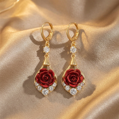 Rosavelle – Red Rose Crystal Drop Earrings