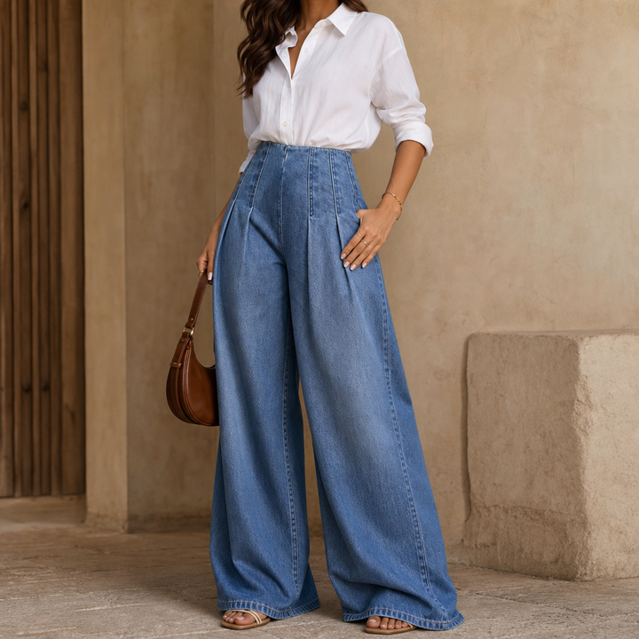 Pleatline – High-Waisted Pleated Wide-Leg Jeans