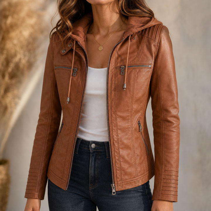 Flavia – Fitted Hooded Moto-Style Jacket
