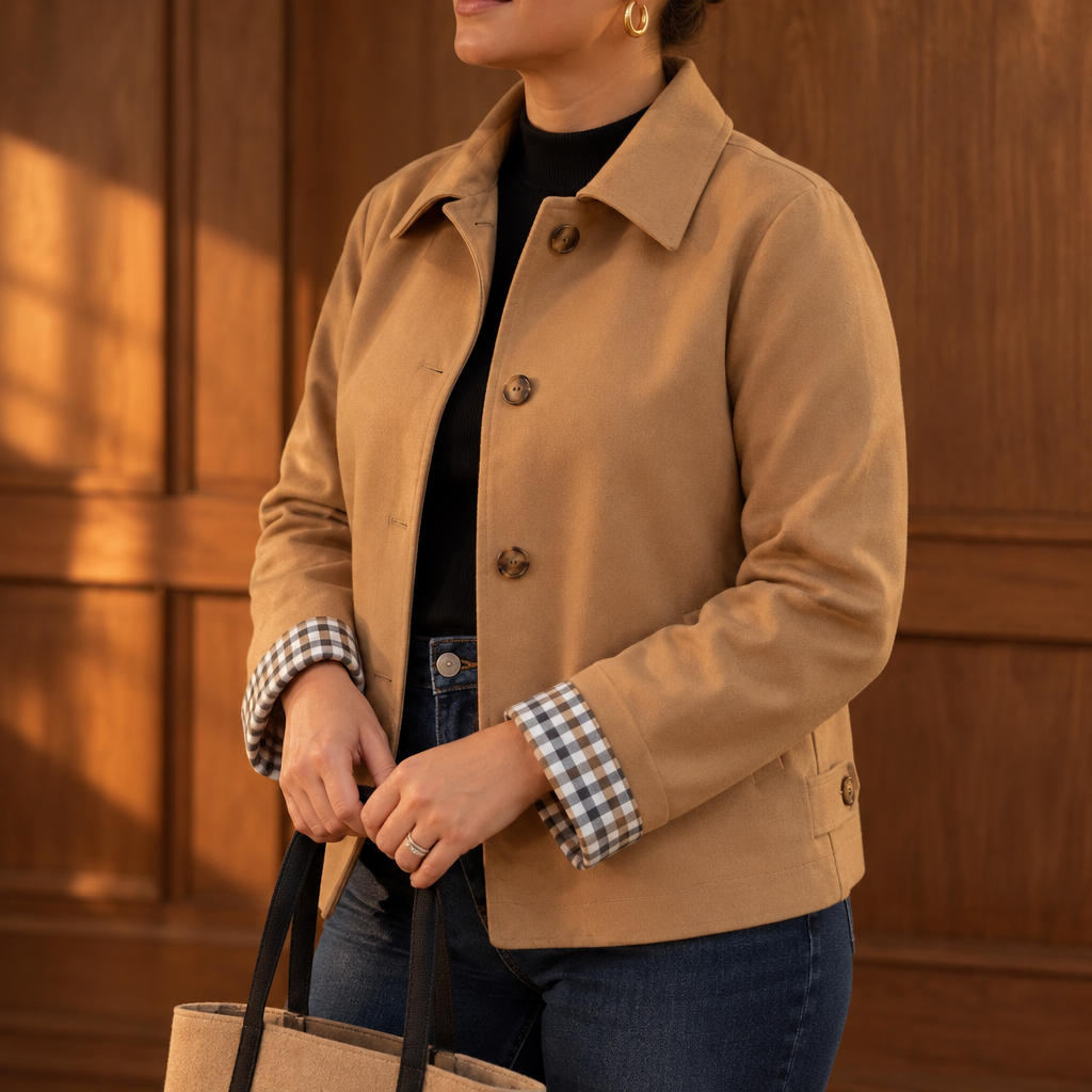 Wrenfield – Boxy Cropped Plaid-Lined Raglan Jacket
