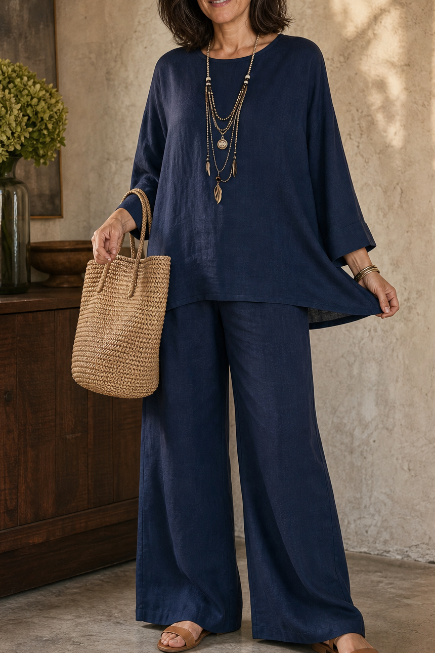 Wearlette – Linen-Look Wide-Leg Two-Piece Set