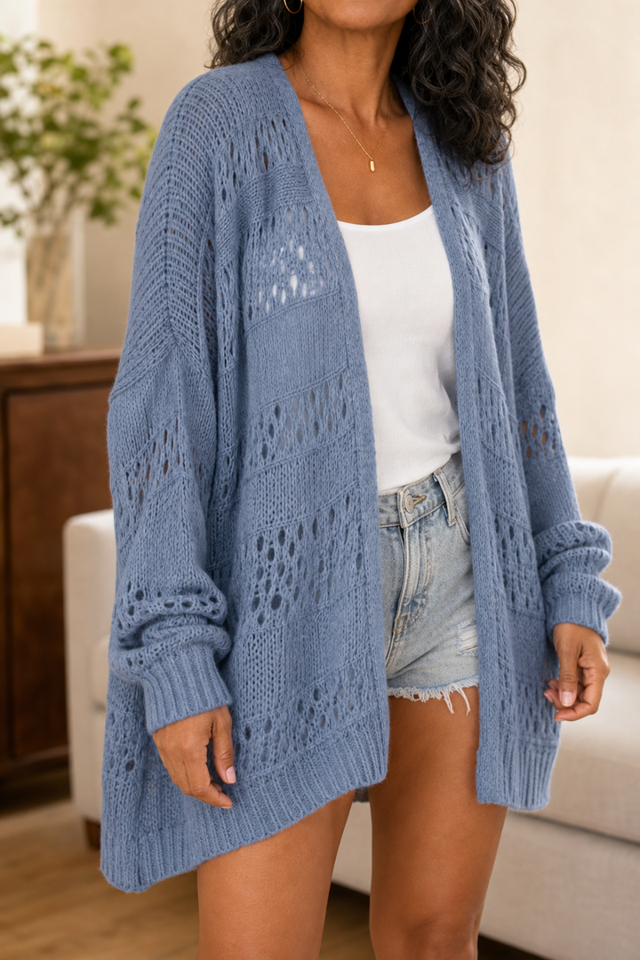 Slouchbelle – Pointelle Open-Front Batwing Cardigan