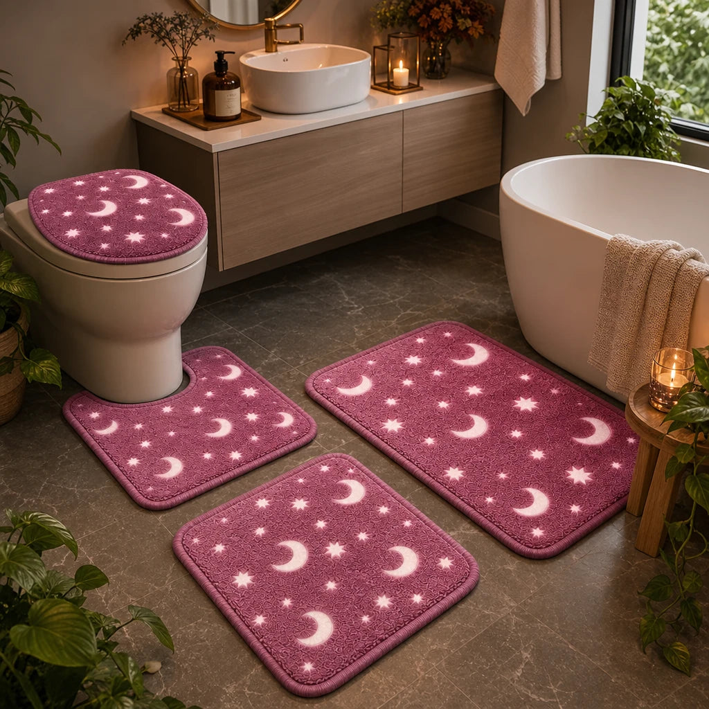 Lunaglow – Glow-In-The-Dark Moon And Star Bath Mat Set