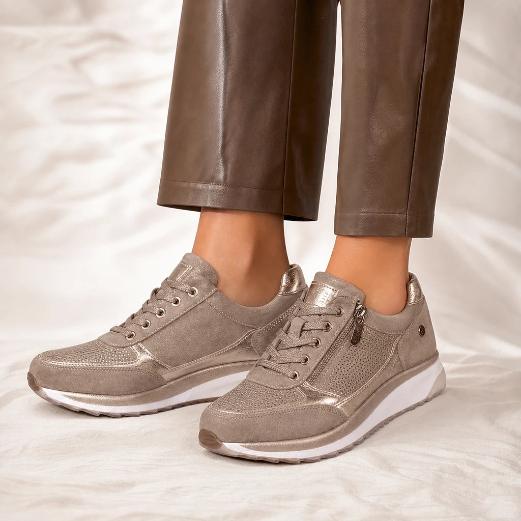 Eugénie Zip – Metallic Accent Casual Sneakers