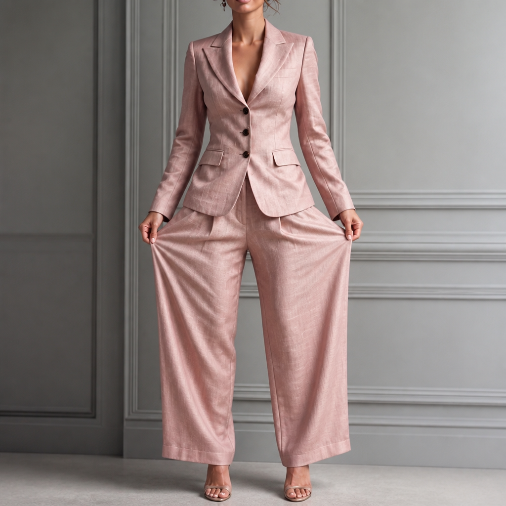 Linelle – Pleated High-Waist Wide-Leg Blazer Suit Set