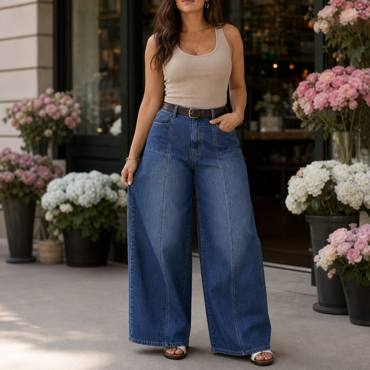 Wearbella – High-Waisted Wide-Leg Button-Fly Jeans