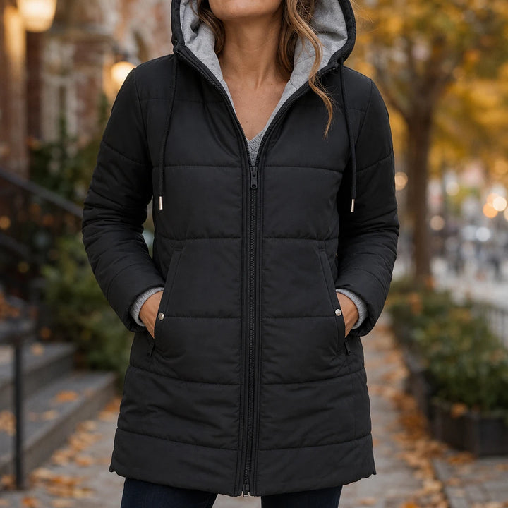 Veluna – Hooded Quilted Longline Coat