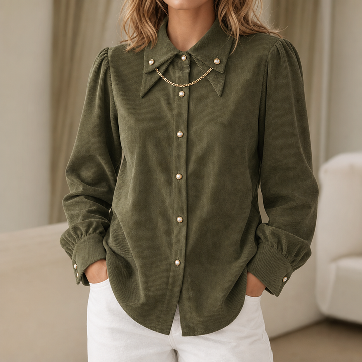Corduvia – Studded Collar Corduroy-Look Shirt With Detachable Chain