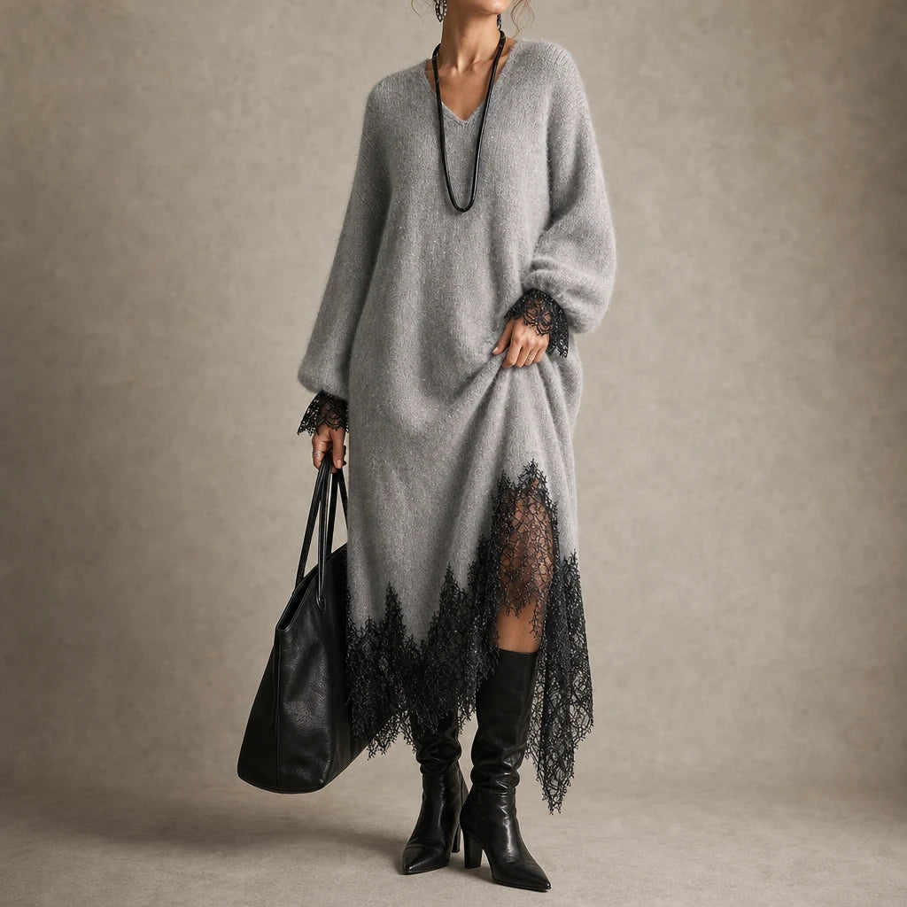 Lunavia – Floral Lace Hem Knit Midi Dress