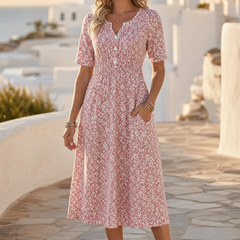 Soléra – Women's Floral V-Neck Midi Dress with Pockets