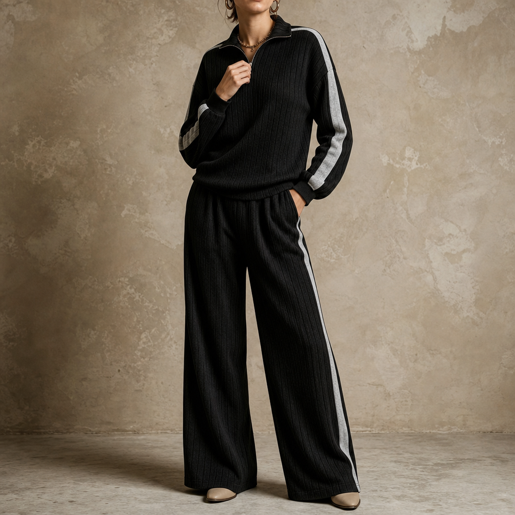 Ribelle – Ribbed Half-Zip Wide-Leg Lounge Set