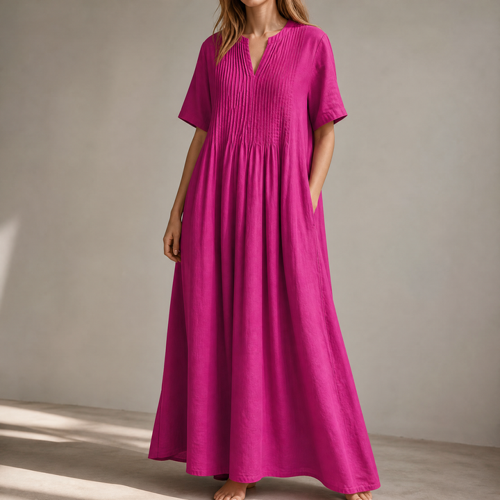 Wren – Women's Pin-Tuck Cotton Maxi Dress with Pockets
