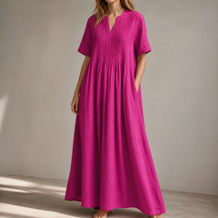 Wren – Women's Pin-Tuck Cotton Maxi Dress with Pockets
