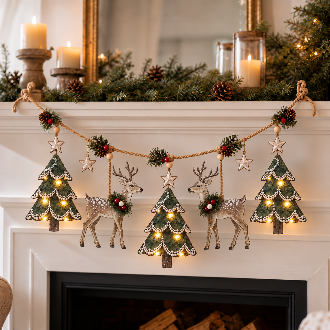 Woodland Glow – Pine Cone And Deer Christmas Garland
