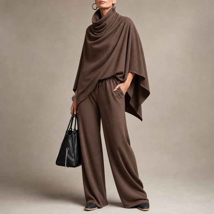 Draveny – Draped Cowl-Neck Top And Trouser Set