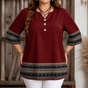 Vivelyn – Contrast Trim Button-Front V-Neck Top