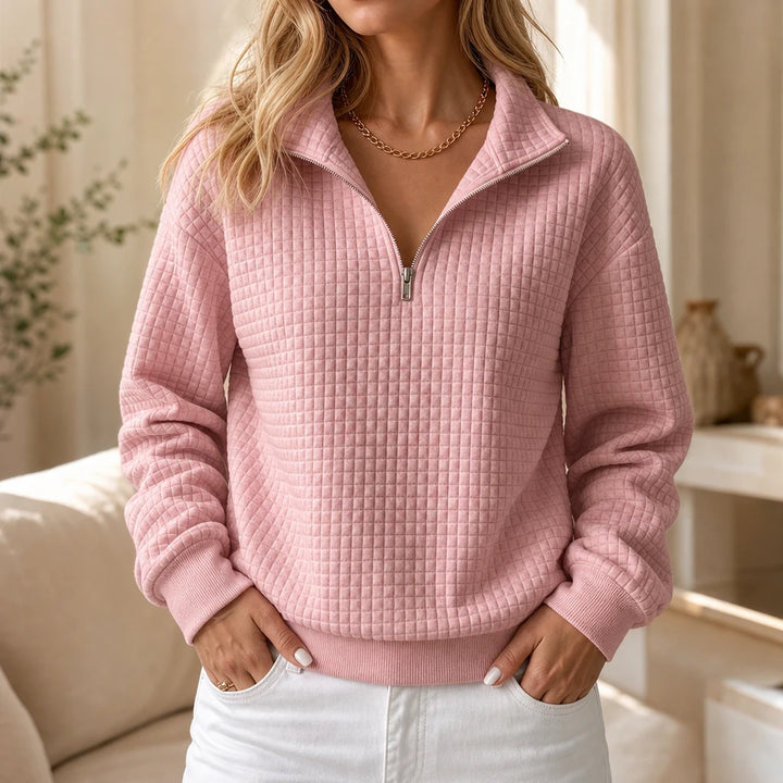 Quilted Ease – Quilted Half-Zip Knit Pullover