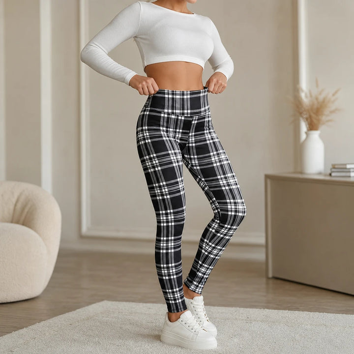 Warmelle – High Waisted Plaid Stretch Leggings