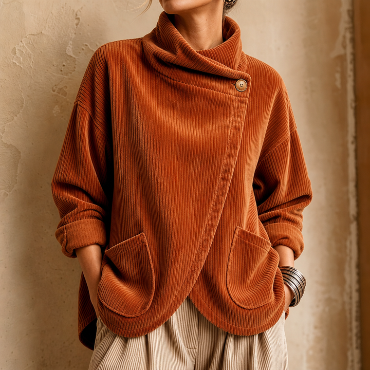 Draperly – Asymmetric Wrap Neckline Corduroy Jacket