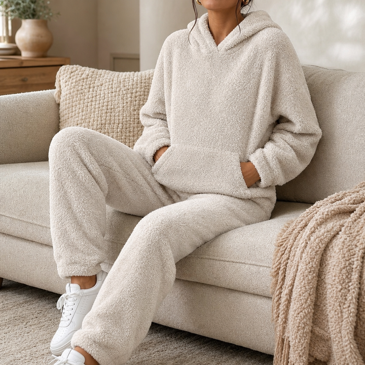 Cozy Haven – Plush Fleece Hooded Top And Jogger Pants Set