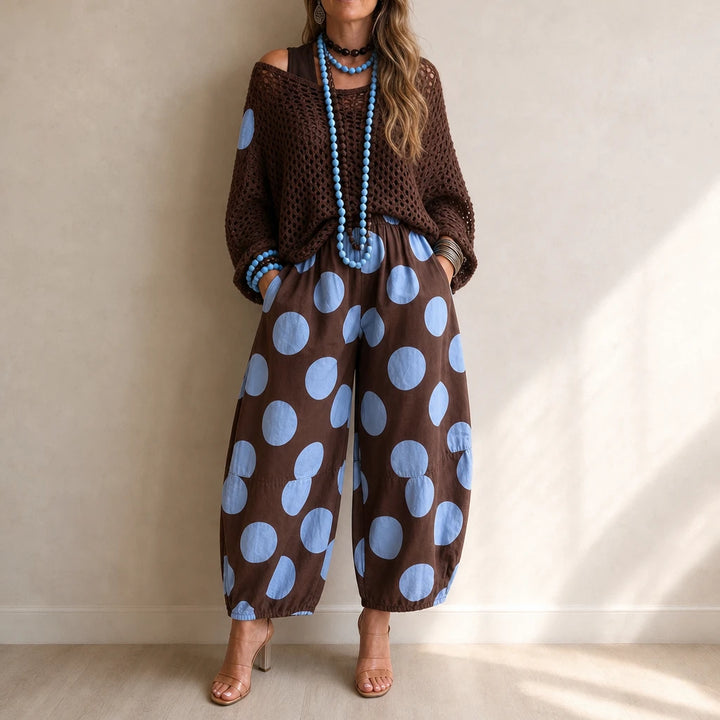 Dotarra – Polka Dot Wide-Leg Balloon Trousers