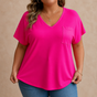 Draperie – V-Neck Dolman Sleeve High-Low Hem Tee