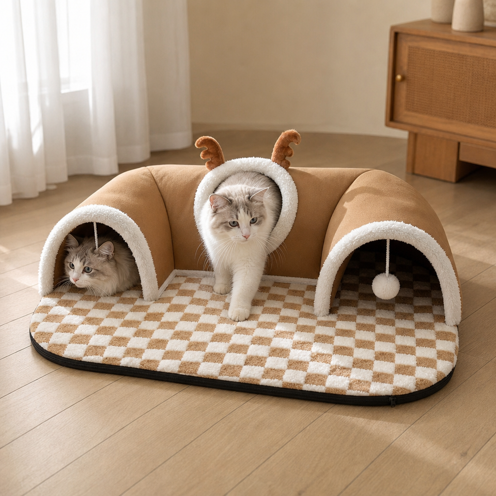 3-In-1 Cozy Cat Tunnel Bed