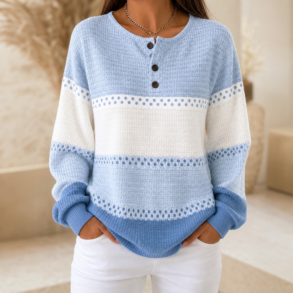 Waffleton – Layered Color-Block Waffle-Knit Henley Sweater
