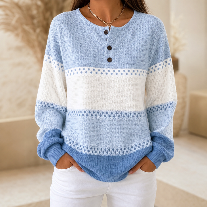 Waffleton – Layered Color-Block Waffle-Knit Henley Sweater