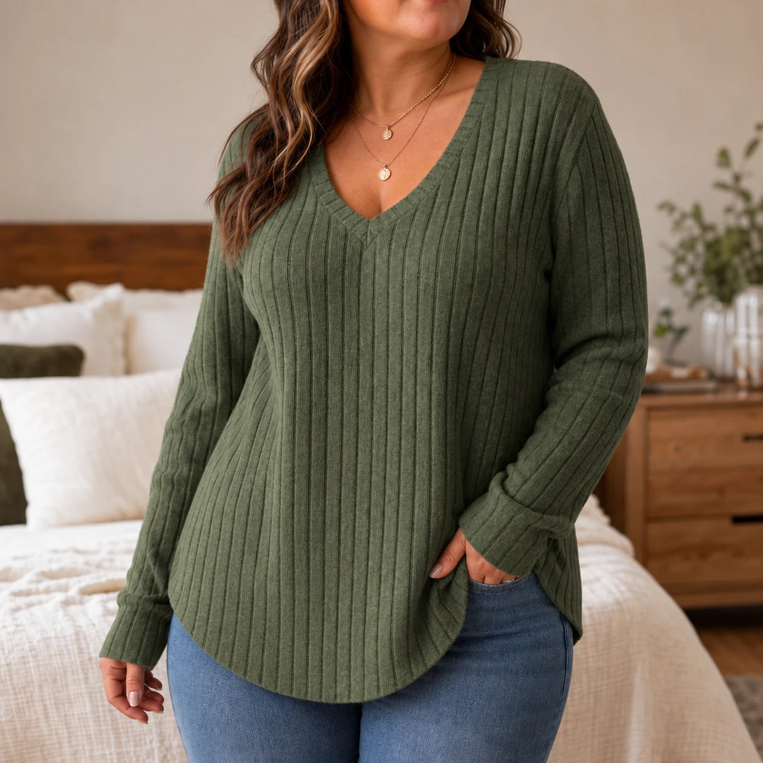 Ribelle – Ribbed Brushed-Knit Deep V-Neck Top