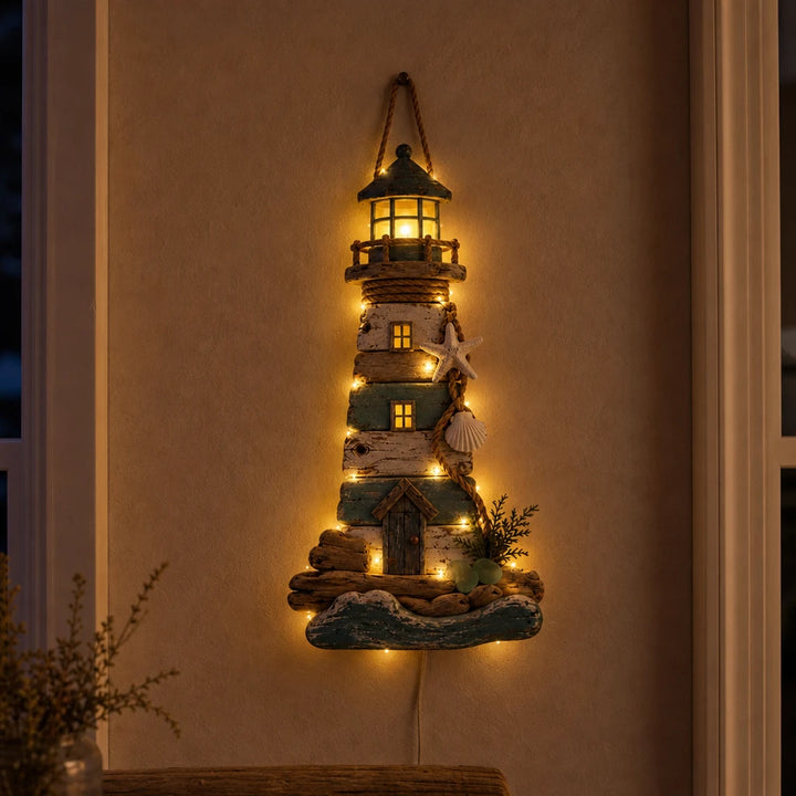 Driftwood Beacon – Distressed Coastal Lighthouse Wall Decor