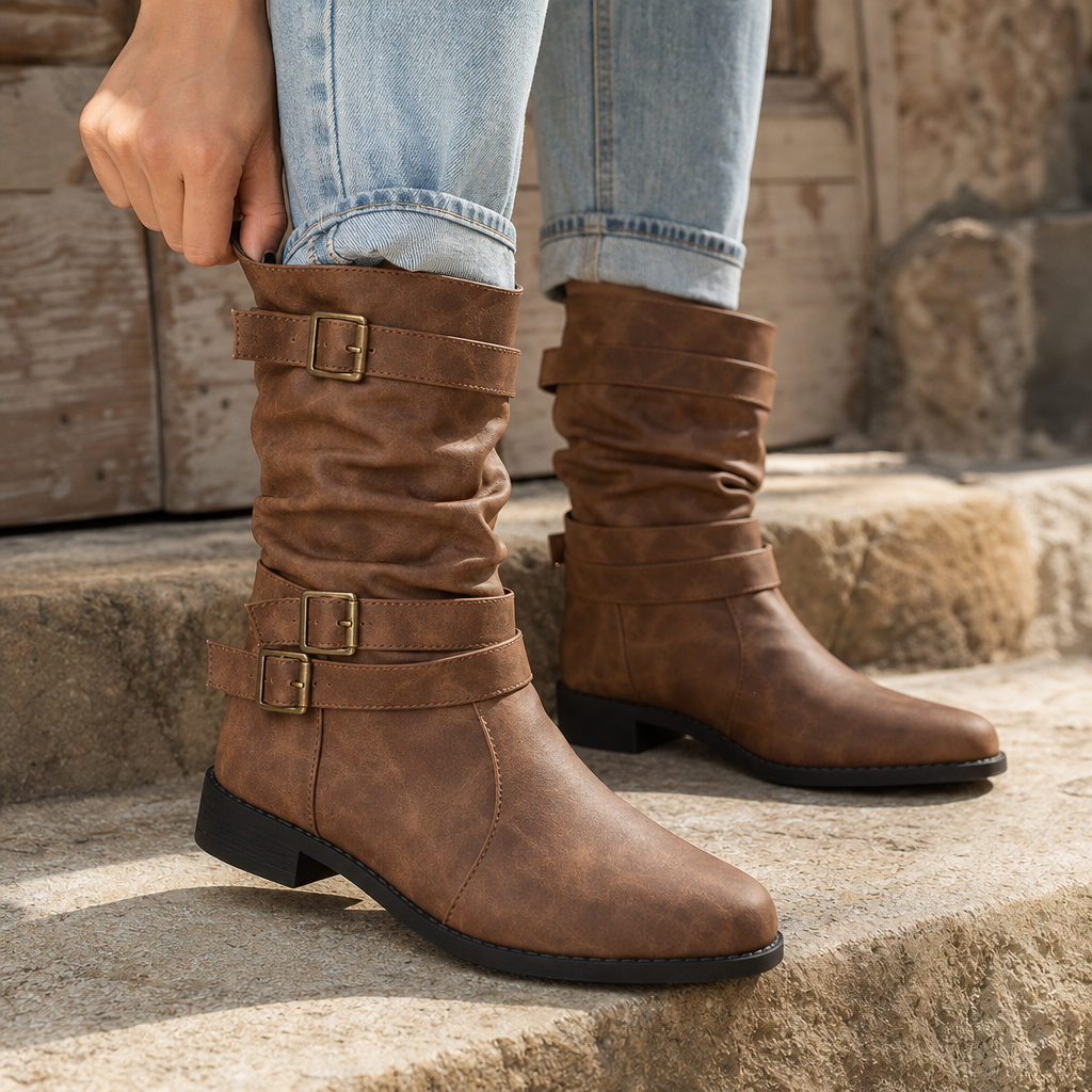 Bootara – Slouchy Buckle Mid-Calf Boots