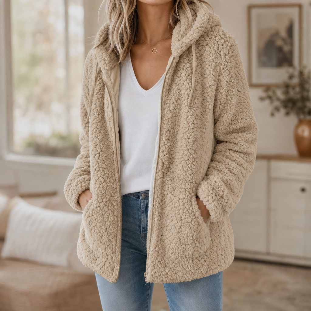 Cozelia – Fuzzy Hooded Zip-Up Fleece Jacket