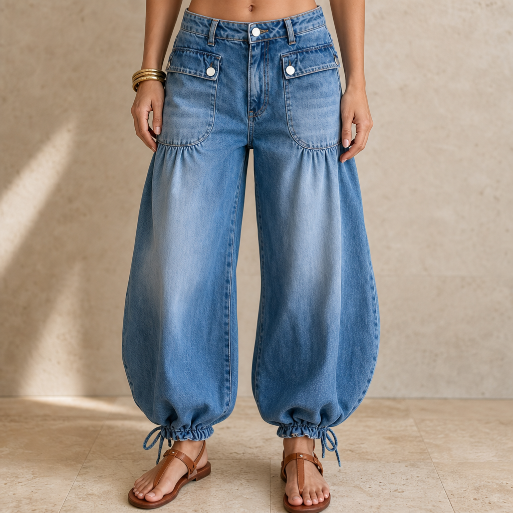 Balloon & Cinch – Drawstring Cuff Wide-Leg Balloon Jeans