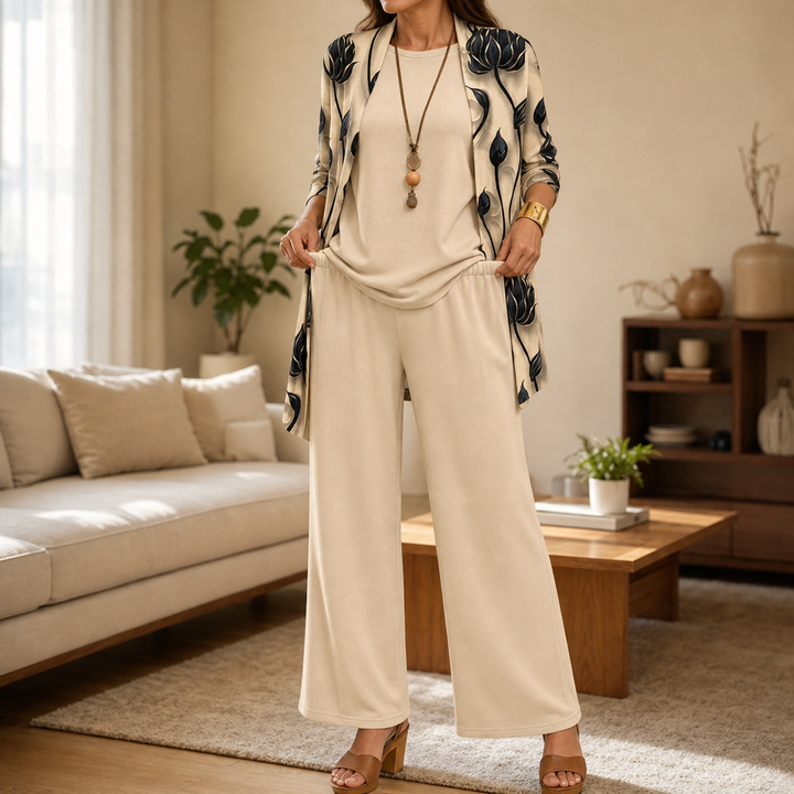Vestrella – Printed Three-Piece Wide-Leg Set