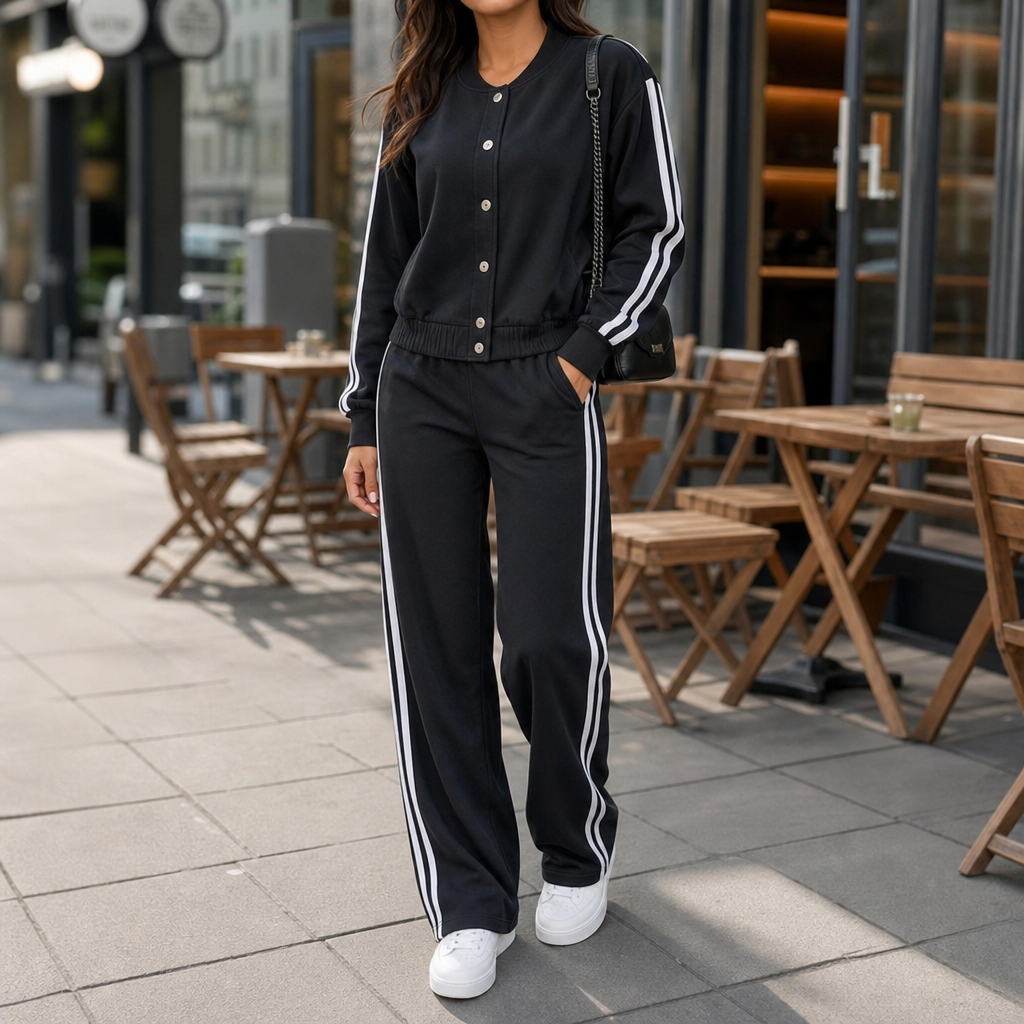 Wearbella – Contrast Stripe High-Waisted Wide-Leg Tracksuit Set